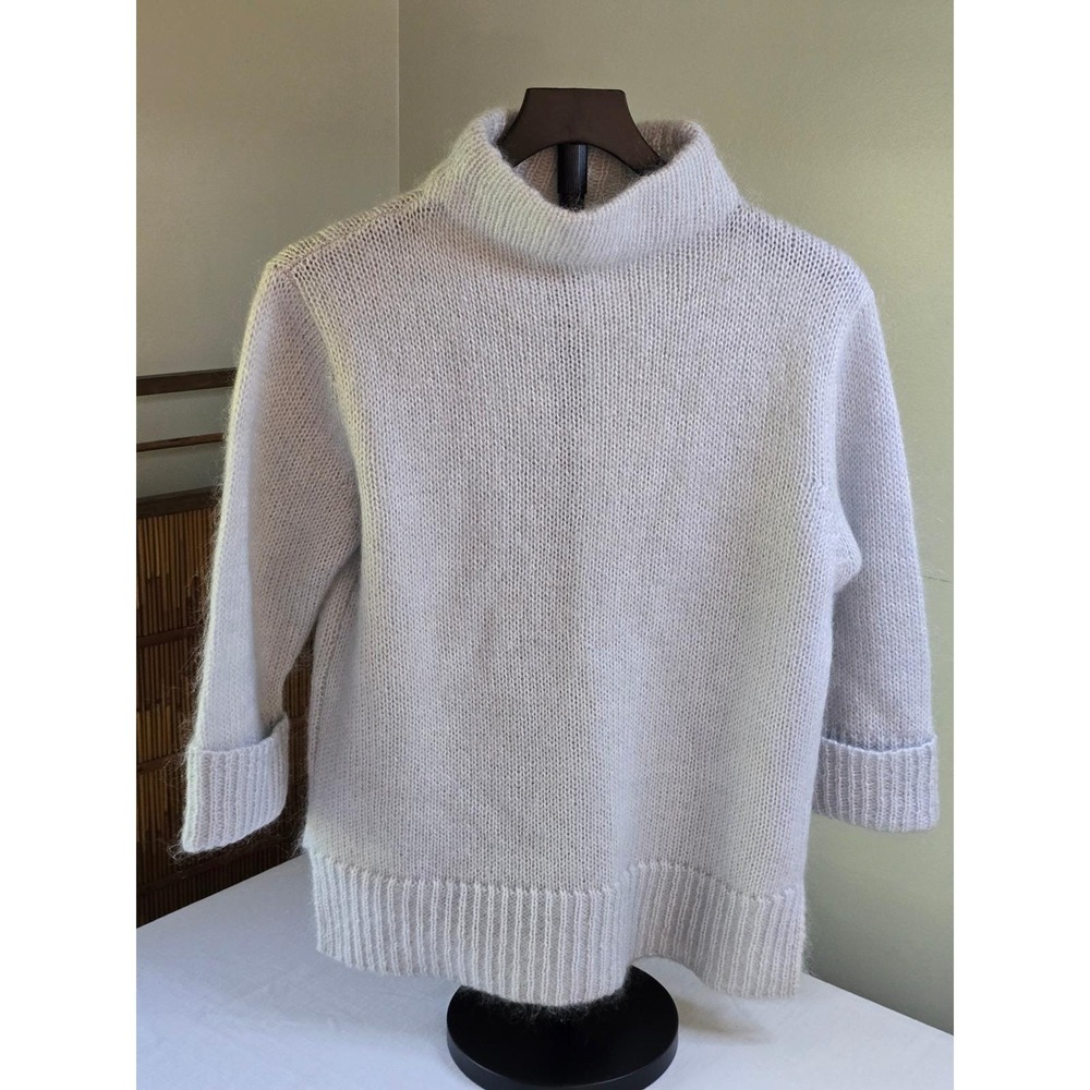 Jacqueline Ferrar Mohair Blend Mock Neck Sweater Blue Large Vintage Knit